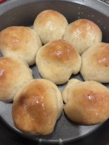 Buttered rolls after removing from oven